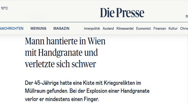 قنبلة في غرفة النفايات بفيينا.. رجل يفقد إصبعًا بعد انفجار جسم حربي داخل شقته